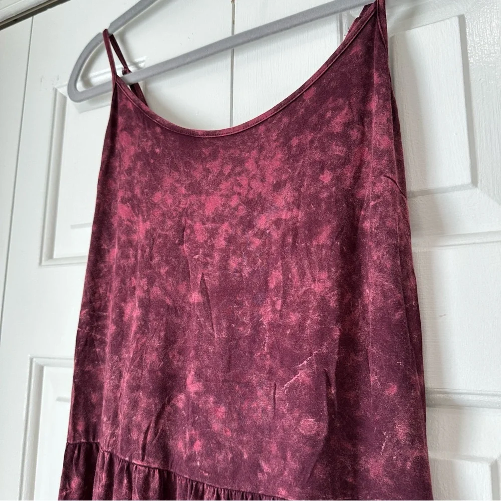 POL Burgundy Acid Wash Babydoll Mini Dress with Spaghetti Straps Size Small - Picture 4 of 7